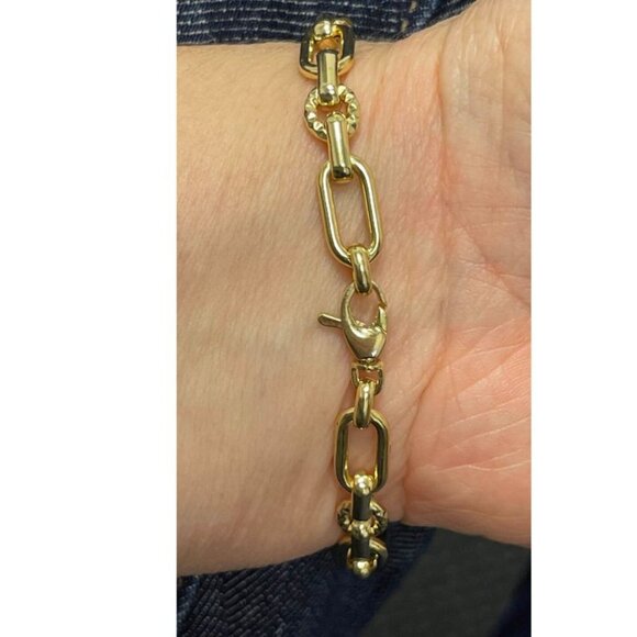 Women 14K Yellow Gold 8" Lobster Claw Hollow Oval Cable Link Elongated Necklace - Picture 7 of 8